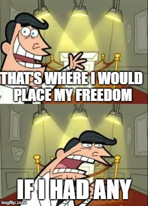 This Is Where I'd Put My Trophy If I Had One Meme | THAT'S WHERE I WOULD PLACE MY FREEDOM; IF I HAD ANY | image tagged in memes,this is where i'd put my trophy if i had one | made w/ Imgflip meme maker