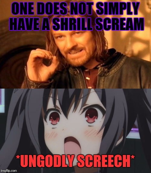 ONE DOES NOT SIMPLY HAVE A SHRILL SCREAM; *UNGODLY SCREECH* | image tagged in hyperdimension neptunia | made w/ Imgflip meme maker