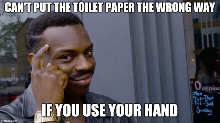CAN'T PUT THE TOILET PAPER THE WRONG WAY IF YOU USE YOUR HAND | image tagged in memes,roll safe think about it | made w/ Imgflip meme maker