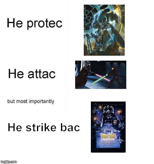 he protec | He strike bac | image tagged in he protec | made w/ Imgflip meme maker
