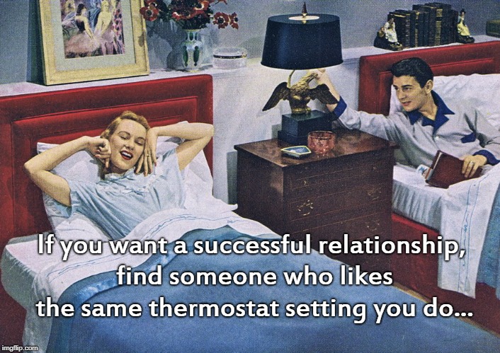 Successful relationship... | If you want a successful relationship, find someone who likes the same thermostat setting you do... | image tagged in successful,relationship,thermostat,settings,likes | made w/ Imgflip meme maker