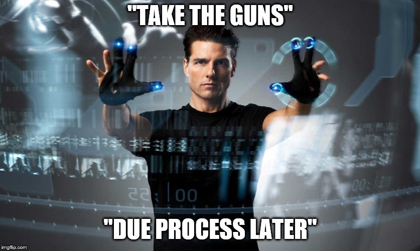 Minority report | "TAKE THE GUNS"; "DUE PROCESS LATER" | image tagged in minority report | made w/ Imgflip meme maker