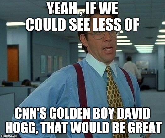 That Would Be Great | YEAH , IF WE COULD SEE LESS OF; CNN'S GOLDEN BOY DAVID HOGG, THAT WOULD BE GREAT | image tagged in memes,that would be great | made w/ Imgflip meme maker