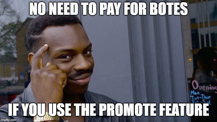 Roll Safe Think About It Meme | NO NEED TO PAY FOR BOTES; IF YOU USE THE PROMOTE FEATURE | image tagged in memes,roll safe think about it | made w/ Imgflip meme maker
