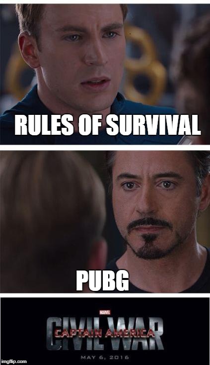 Marvel Civil War 1 Meme | RULES OF SURVIVAL; PUBG | image tagged in memes,marvel civil war 1 | made w/ Imgflip meme maker