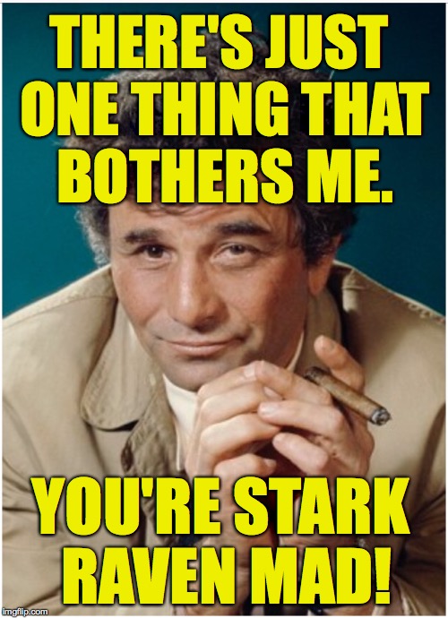 THERE'S JUST ONE THING THAT BOTHERS ME. YOU'RE STARK RAVEN MAD! | made w/ Imgflip meme maker