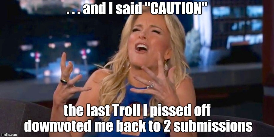 Megan Kelley | . . . and I said "CAUTION" the last Troll I pissed off downvoted me back to 2 submissions | image tagged in megan kelley | made w/ Imgflip meme maker