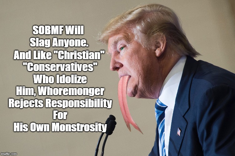 SOBMF Will Slag Anyone. And Like "Christian" "Conservatives" Who Idolize Him, W**remonger Rejects Responsibility For His Own Monstrosity | made w/ Imgflip meme maker