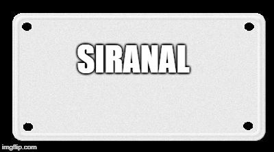 License plate | SIRANAL | image tagged in license plate | made w/ Imgflip meme maker