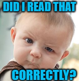 Skeptical Baby Meme | DID I READ THAT CORRECTLY? | image tagged in memes,skeptical baby | made w/ Imgflip meme maker