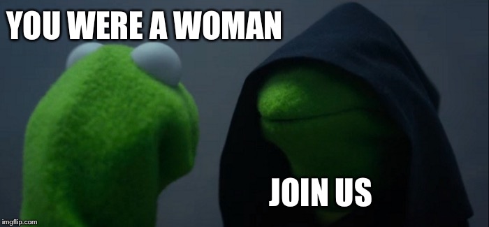 Evil Kermit Meme | YOU WERE A WOMAN; JOIN US | image tagged in memes,evil kermit | made w/ Imgflip meme maker