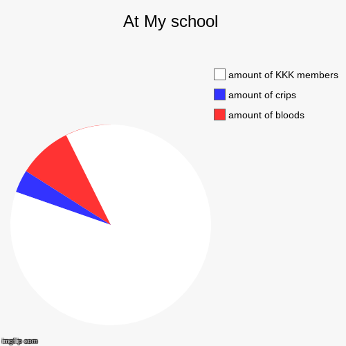 At My school | amount of bloods, amount of crips, amount of KKK members | image tagged in funny,pie charts | made w/ Imgflip chart maker