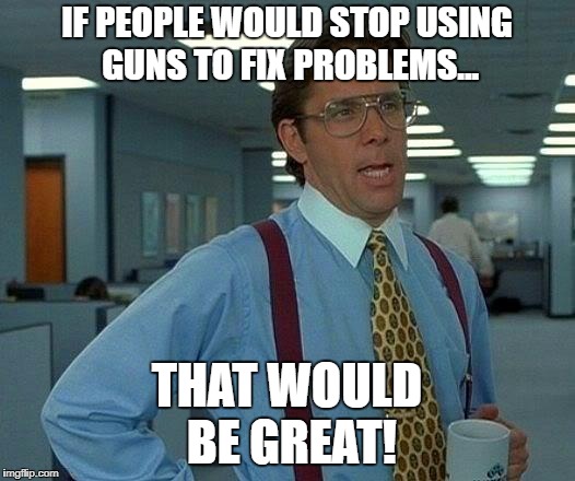 I mean seriously... Killing almost 3 people and committing suicide because of YouTube? We should really start to think... | IF PEOPLE WOULD STOP USING GUNS TO FIX PROBLEMS... THAT WOULD BE GREAT! | image tagged in memes,that would be great | made w/ Imgflip meme maker