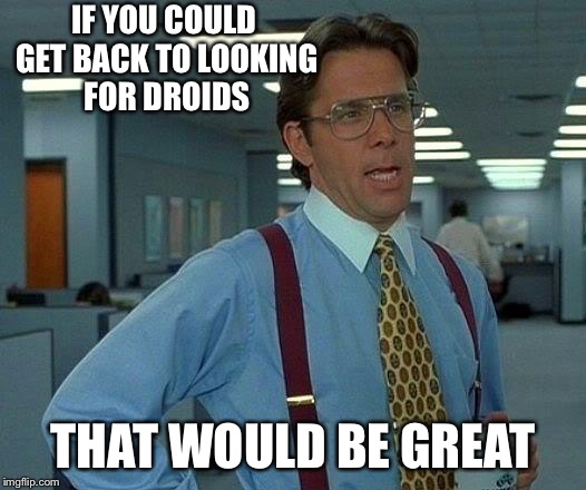 That Would Be Great Meme | IF YOU COULD GET BACK TO LOOKING FOR DROIDS THAT WOULD BE GREAT | image tagged in memes,that would be great | made w/ Imgflip meme maker
