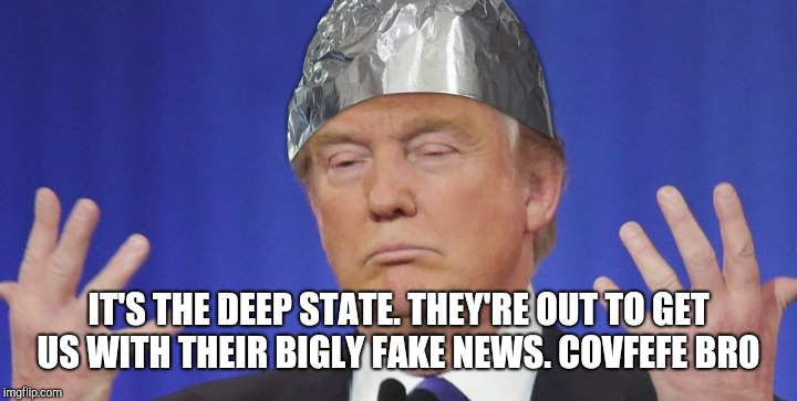 IT'S THE DEEP STATE. THEY'RE OUT TO GET US WITH THEIR BIGLY FAKE NEWS. COVFEFE BRO | made w/ Imgflip meme maker