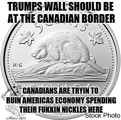 The Wall | TRUMPS WALL SHOULD BE AT THE CANADIAN BORDER; CANADIANS ARE TRYIN TO RUIN AMERICAS ECONOMY SPENDING THEIR FUKKIN NICKLES HERE | image tagged in trump wall | made w/ Imgflip meme maker