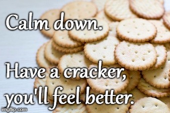 Have a cracker; feel better | Calm down. Have a cracker, you'll feel better. | image tagged in calm down,cracker | made w/ Imgflip meme maker