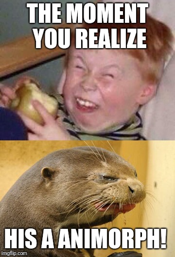 Animorph s | THE MOMENT YOU REALIZE; HIS A ANIMORPH! | image tagged in otter,funny memes | made w/ Imgflip meme maker