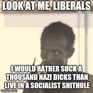 Look At Me Meme | LOOK AT ME, LIBERALS; I WOULD RATHER SUCK A THOUSAND NAZI DICKS THAN LIVE IN A SOCIALIST SHITHOLE | image tagged in memes,look at me | made w/ Imgflip meme maker