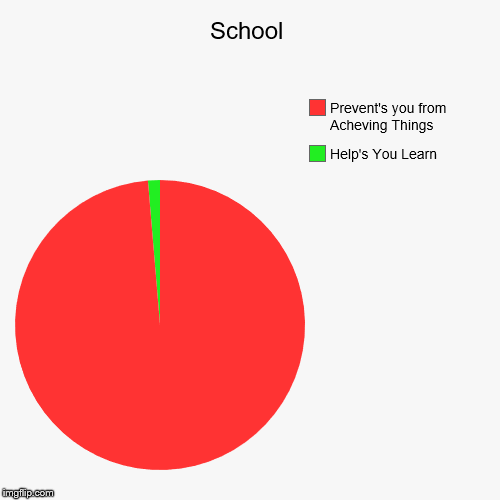 School | Help's You Learn, Prevent's you from Acheving Things | image tagged in funny,pie charts | made w/ Imgflip chart maker