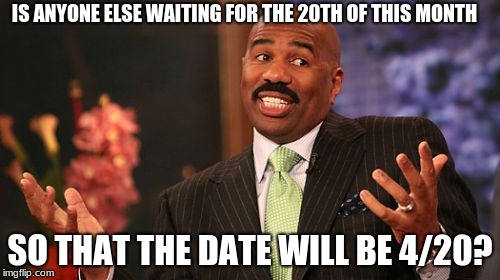 Steve Harvey Meme | IS ANYONE ELSE WAITING FOR THE 20TH OF THIS MONTH; SO THAT THE DATE WILL BE 4/20? | image tagged in memes,steve harvey | made w/ Imgflip meme maker