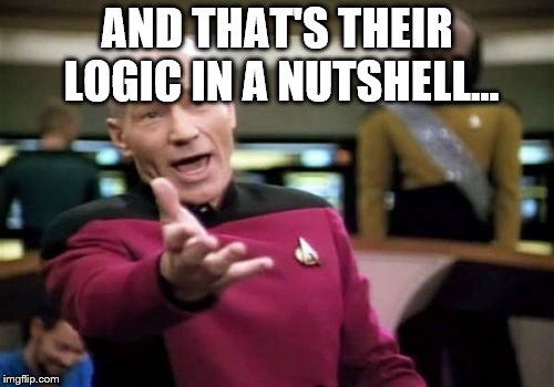 Picard Wtf Meme | AND THAT'S THEIR LOGIC IN A NUTSHELL... | image tagged in memes,picard wtf | made w/ Imgflip meme maker