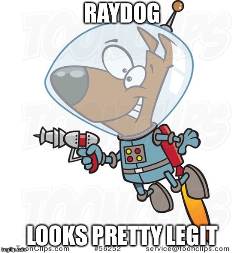 Raydog sounds pretty legit
 | RAYDOG; LOOKS PRETTY LEGIT | image tagged in raydog,dog,scooby,raygun,bo2,space | made w/ Imgflip meme maker