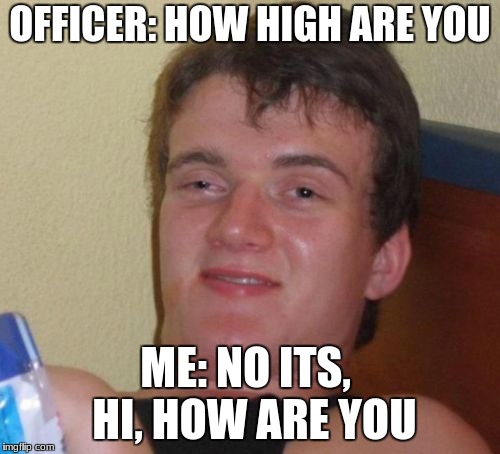10 Guy Meme | OFFICER: HOW HIGH ARE YOU; ME: NO ITS,  HI, HOW ARE YOU | image tagged in memes,10 guy | made w/ Imgflip meme maker
