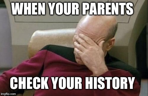 Captain Picard Facepalm Meme | WHEN YOUR PARENTS; CHECK YOUR HISTORY | image tagged in memes,captain picard facepalm | made w/ Imgflip meme maker
