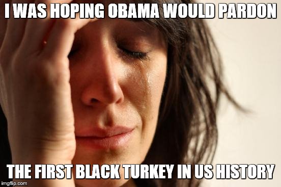 First World Problems Meme | I WAS HOPING OBAMA WOULD PARDON THE FIRST BLACK TURKEY IN US HISTORY | image tagged in memes,first world problems | made w/ Imgflip meme maker