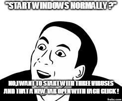 Your pc's best question | ''START WINDOWS NORMALLY ?''; NO,I WANT TO START WITH THREE VIRUSES AND THAT A NEW TAB OPEN WITH EACH CLICK ! | image tagged in u don't say,computers | made w/ Imgflip meme maker