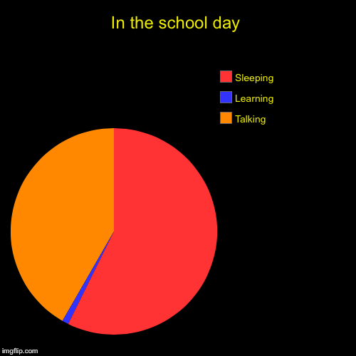 In the school day | Talking, Learning, Sleeping | image tagged in funny,pie charts | made w/ Imgflip chart maker