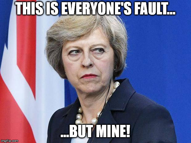 Theresa May Eveyone's Fault | THIS IS EVERYONE'S FAULT... ...BUT MINE! | image tagged in theresa may,homer simpson,everyones fault | made w/ Imgflip meme maker