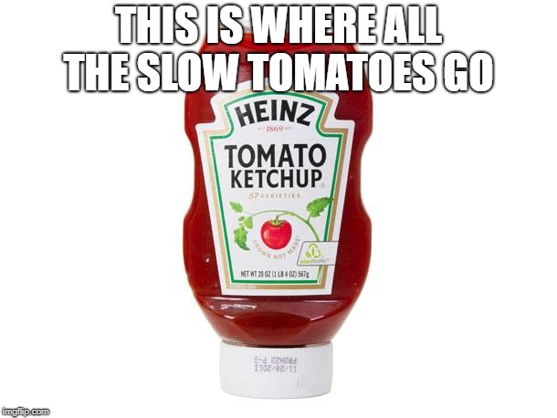 Ketchup | THIS IS WHERE ALL THE SLOW TOMATOES GO | image tagged in ketchup | made w/ Imgflip meme maker