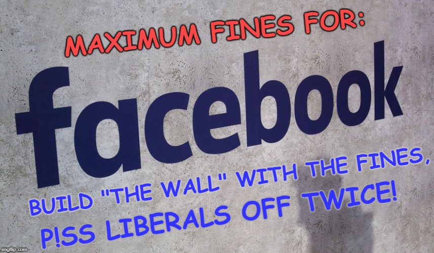 Maximum Fines for Facebook | MAXIMUM FINES FOR:; BUILD "THE WALL" WITH THE FINES, P!SS LIBERALS OFF TWICE! | image tagged in facebook,build the wall,liberals | made w/ Imgflip meme maker