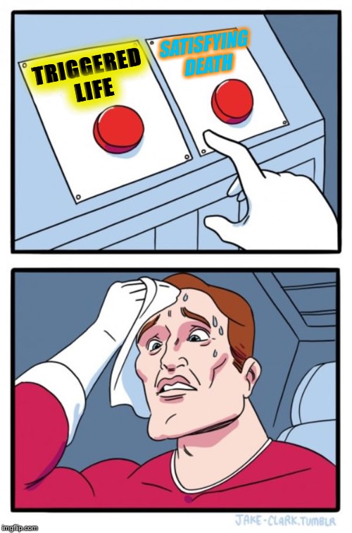 Two Buttons | SATISFYING DEATH; TRIGGERED LIFE | image tagged in memes,two buttons | made w/ Imgflip meme maker
