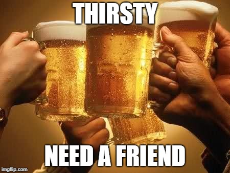 Beers | THIRSTY; NEED A FRIEND | image tagged in beers | made w/ Imgflip meme maker