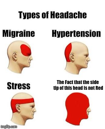 Headaches | The Fact that the side tip of this head is not Red | image tagged in headaches | made w/ Imgflip meme maker