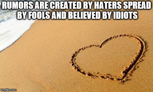 Beach Heart  | RUMORS ARE CREATED BY HATERS SPREAD BY FOOLS AND BELIEVED BY IDIOTS | image tagged in beach heart | made w/ Imgflip meme maker