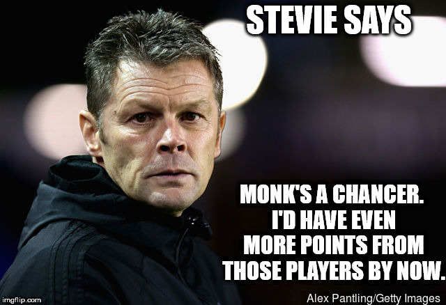 STEVIE SAYS; MONK'S A CHANCER. I'D HAVE EVEN MORE POINTS FROM THOSE PLAYERS BY NOW. | made w/ Imgflip meme maker