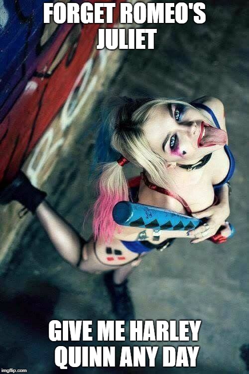 FORGET ROMEO'S JULIET; GIVE ME HARLEY QUINN ANY DAY | image tagged in harley quinn | made w/ Imgflip meme maker