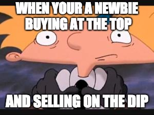 Newbies | WHEN YOUR A NEWBIE BUYING AT THE TOP; AND SELLING ON THE DIP | image tagged in cryptocurrency | made w/ Imgflip meme maker