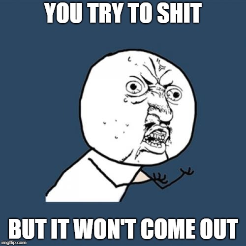 Y U No Meme | YOU TRY TO SHIT; BUT IT WON'T COME OUT | image tagged in memes,y u no | made w/ Imgflip meme maker