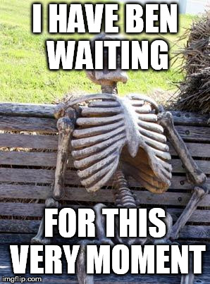 Waiting Skeleton Meme | I HAVE BEN WAITING FOR THIS VERY MOMENT | image tagged in memes,waiting skeleton | made w/ Imgflip meme maker