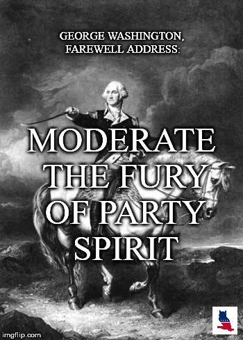 Moderate the Fury | MODERATE THE FURY OF PARTY SPIRIT; GEORGE WASHINGTON, FAREWELL ADDRESS: | image tagged in george washington,anti-politics,political meme,meme,memes,dank memes | made w/ Imgflip meme maker