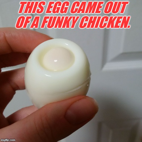 THIS EGG CAME OUT OF A FUNKY CHICKEN. | image tagged in boiled egg | made w/ Imgflip meme maker