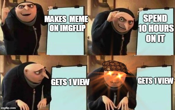 Grus Plan Evil | SPEND 10 HOURS ON IT; MAKES
 MEME
 ON IMGFLIP; GETS 1 VIEW; GETS 1 VIEW | image tagged in grus plan evil,scumbag | made w/ Imgflip meme maker