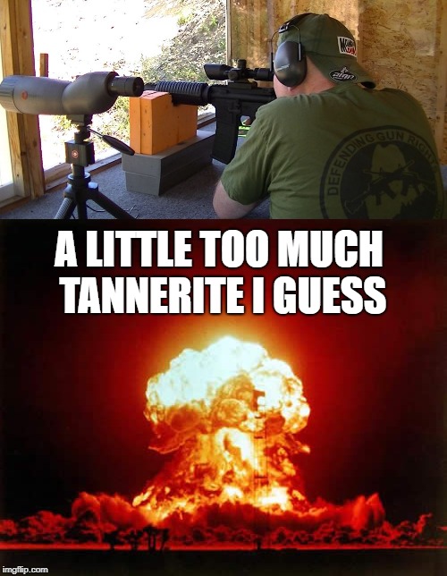 boom | A LITTLE TOO MUCH TANNERITE I GUESS | image tagged in tannerite | made w/ Imgflip meme maker