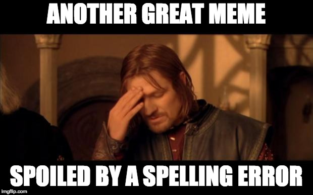 Sean Bean | ANOTHER GREAT MEME; SPOILED BY A SPELLING ERROR | image tagged in sean bean | made w/ Imgflip meme maker