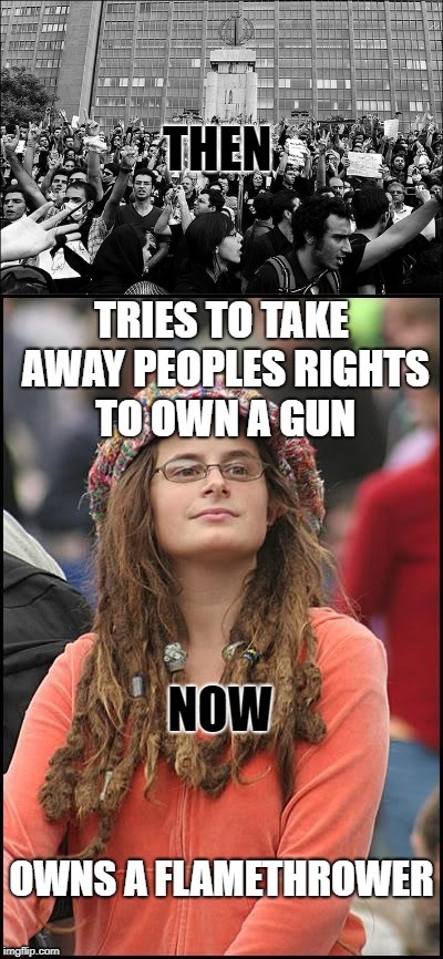 Protesting then VS. now. | THEN; NOW | image tagged in protest,anti,gun,college liberal | made w/ Imgflip meme maker
